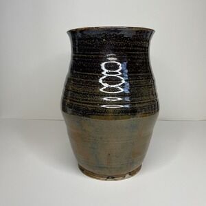 10" Tall Glazed Stoneware Vase Multicolored Brown Black Studio Student Art Decor